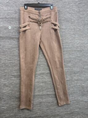 Manière De Voir Pants Womens Size 14 Beige Belted Strap Jegging Skinny Moto Zip